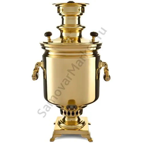 Самовар антикварный комбинированный 7,5 литров формы «Банка» Шемариных с медалями, золотистый