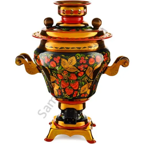 Самовар электрический 2,5 литра с художественной росписью «Хохлома с ягодами в зелени» формы «Груша»