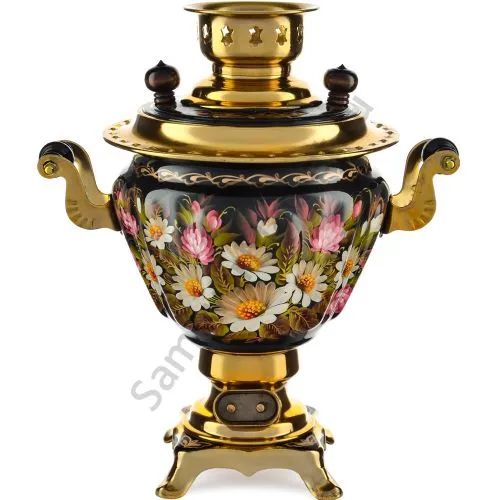 Самовар электрический 2 литра с художественной росписью «Ромашки с клевером в золоте» формы «Чаша»