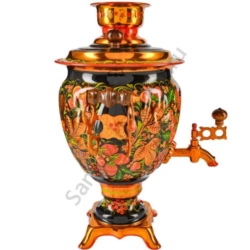 Самовар электрический 3 л с автоотключением, худ. росп. «Хохлома с ягодами в зелени» формы «Жёлудь»