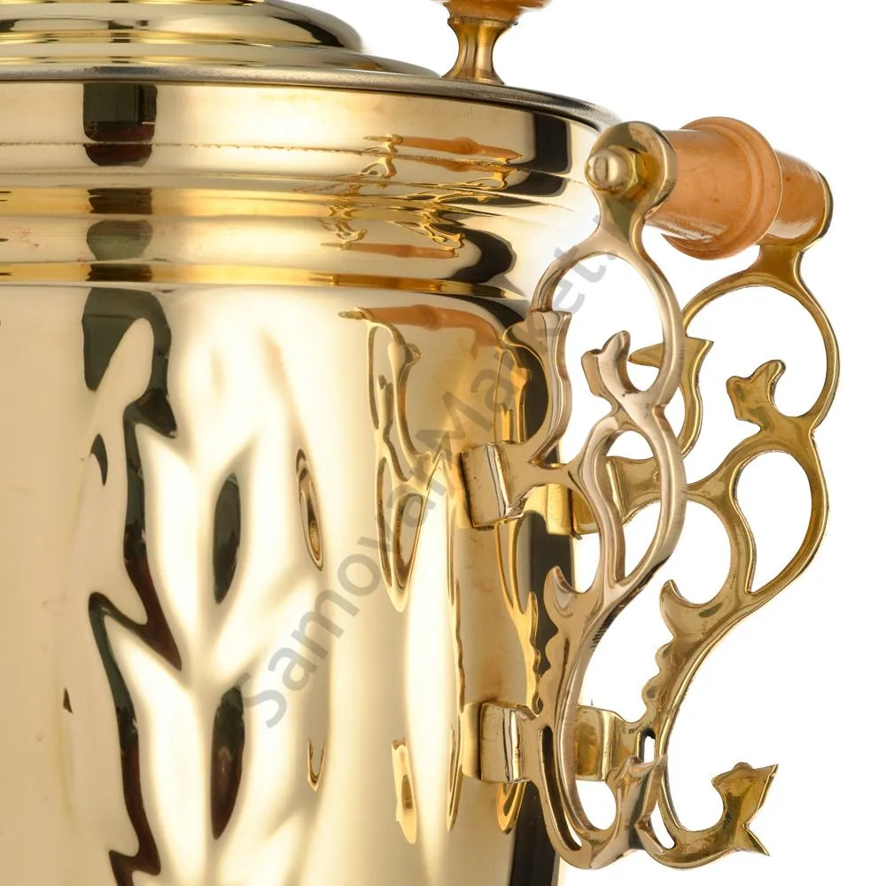 Самовар на дровах 5 литров формы «Банка с листьями с гербом РФ», золотой Самовар на дровах 5 литров формы «Банка с листьями с гербом РФ», золотой