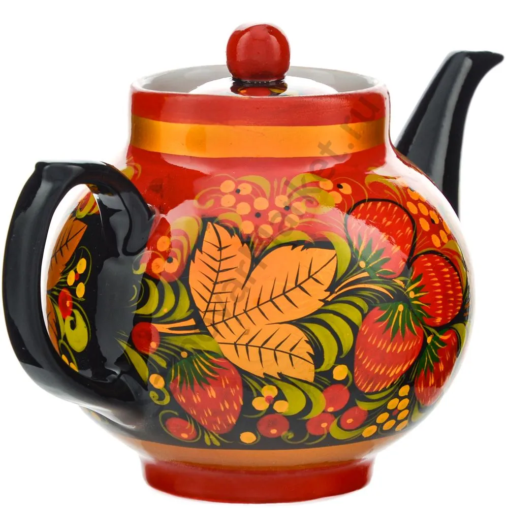 Чайник заварочный для самовара с художественной росписью «Клубника в зелени №2 на красном» Чайник заварочный для самовара с художественной росписью «Клубника в зелени №2 на красном»