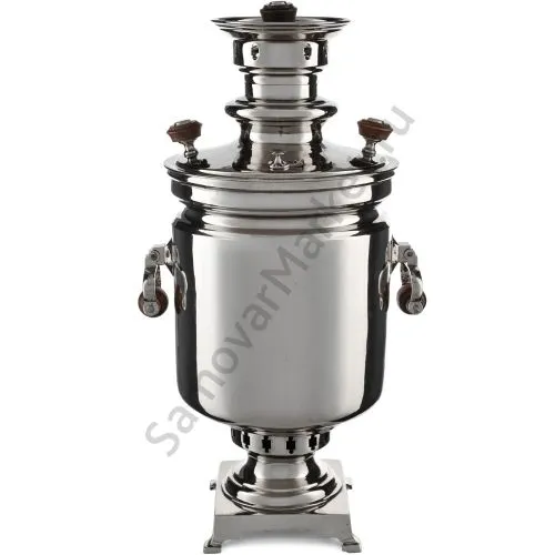 Самовар антикварный на дровах 5 литров формы «Банка» Горнина прием. Баташева с медалями, серебристый