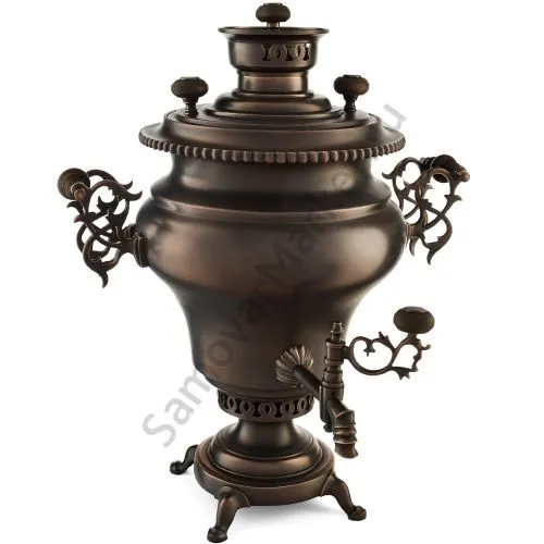 Самовар антикварный на дровах 5,5 литров формы «Дуля» Б.Г. Тейле, с трубой, травление по меди