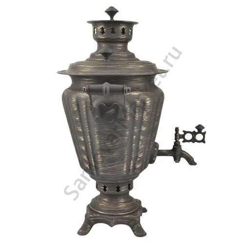 Самовар на дровах 2,8 литра формы «Рюмка» золотые нити в патине, категория «Эксклюзив»