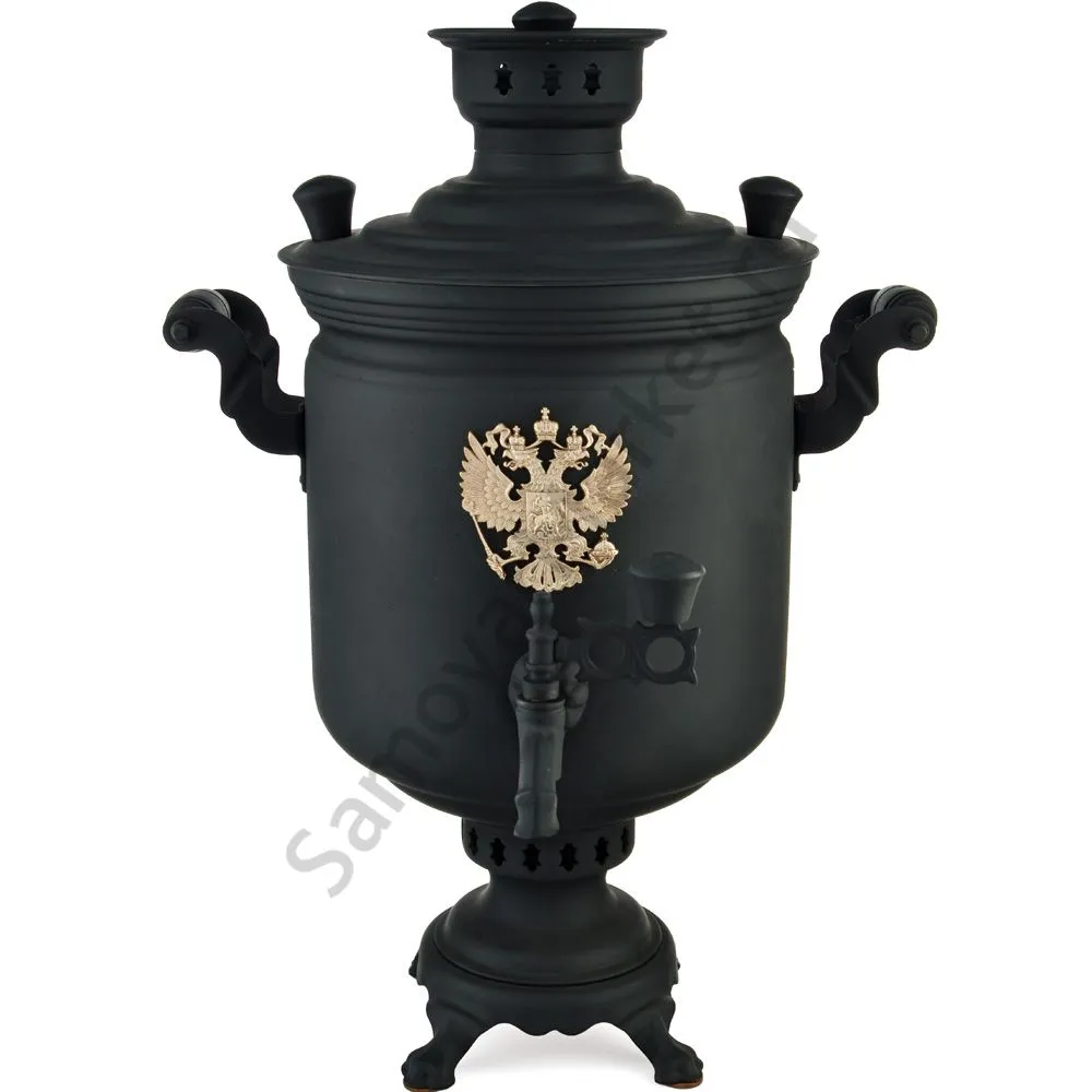 Самовар комбинированный 7 литров формы «Банка с гербом РФ» в наборе из 4 предметов, «Графит» Самовар комбинированный 7 литров формы «Банка с гербом РФ» в наборе из 4 предметов, «Графит»