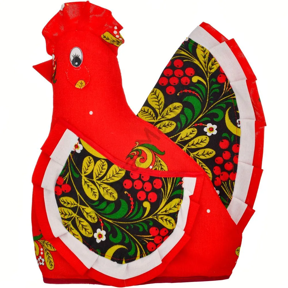 Грелка на заварочный чайник «Курочка с белым кантом, Хохлома» Грелка на заварочный чайник «Курочка с белым кантом, Хохлома»