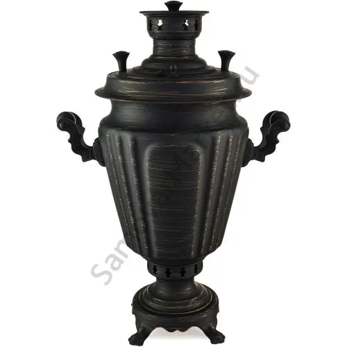 Самовар на дровах 7 литров формы «Рюмка гранная», золотые нити в патине