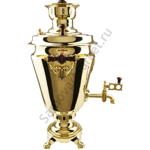 Самовар на дровах 5 литров формы «Рюмка с гербом РФ», золотой, категория «Люкс»