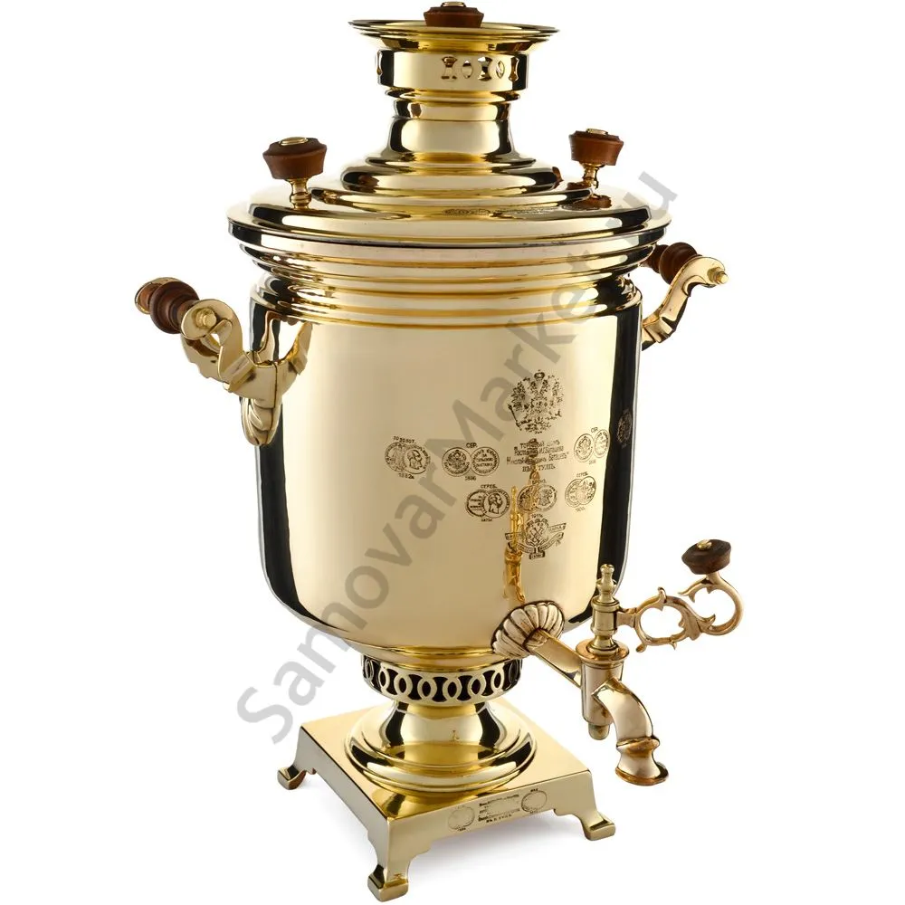 Самовар антикварный на дровах 8,5 литра формы «Банка» Баташева с медалями, в наборе из 7 предметов Самовар антикварный на дровах 8,5 литра формы «Банка» Баташева с медалями, в наборе из 7 предметов