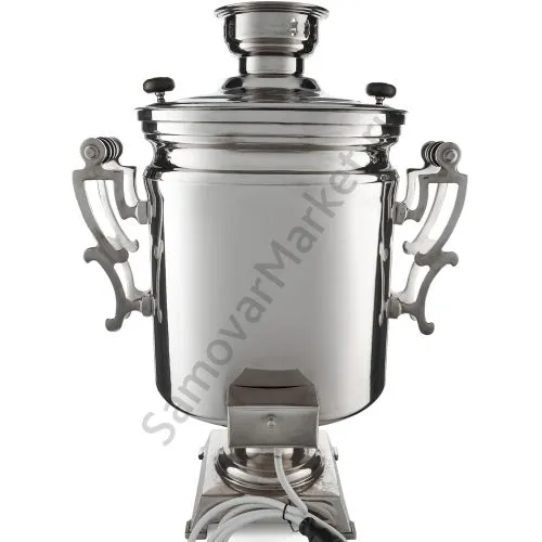 Самовар буфетный электрический 45 литров, фигурные ручки, кран «Ветка», серебристый