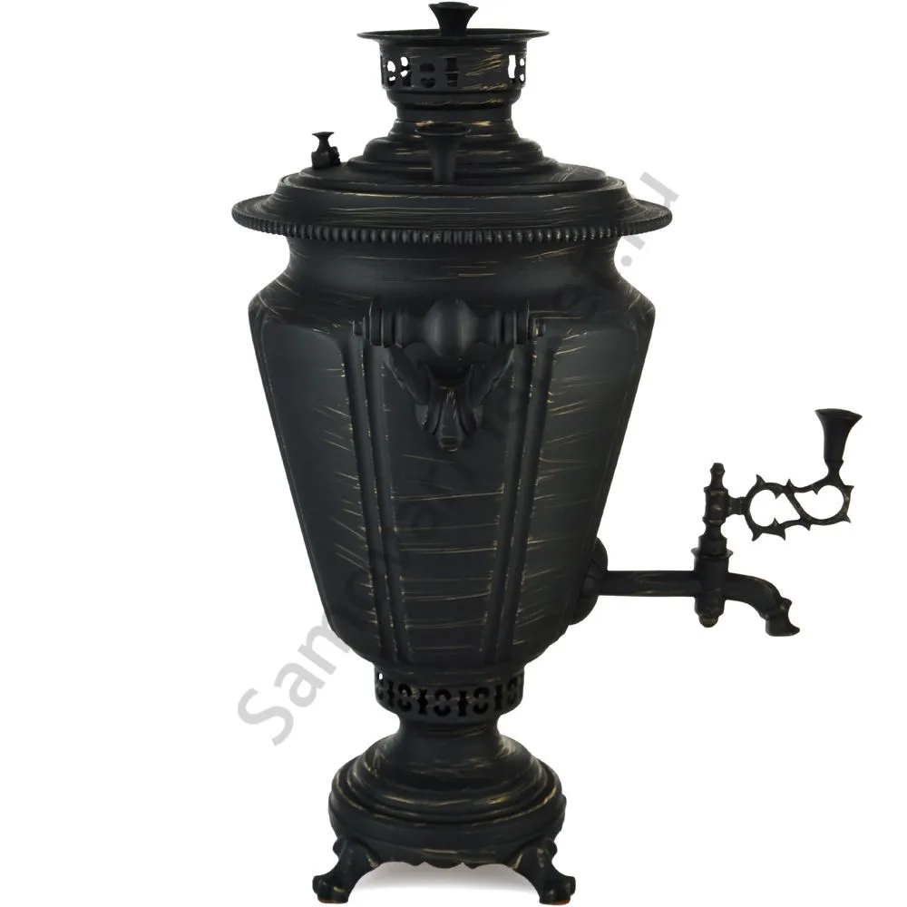 Самовар антикварный на дровах 5,5 литра формы «Рюмка гранная», золотые нити в патине Самовар антикварный на дровах 5,5 литра формы «Рюмка гранная», золотые нити в патине