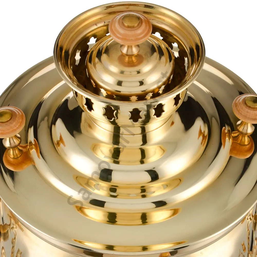 Самовар на дровах 5 литров формы «Банка с листьями с гербом РФ», золотой Самовар на дровах 5 литров формы «Банка с листьями с гербом РФ», золотой