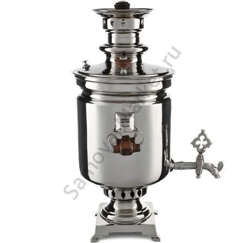 Самовар антикварный на дровах 5 литров формы «Банка» Горнина прием. Баташева с медалями, серебристый