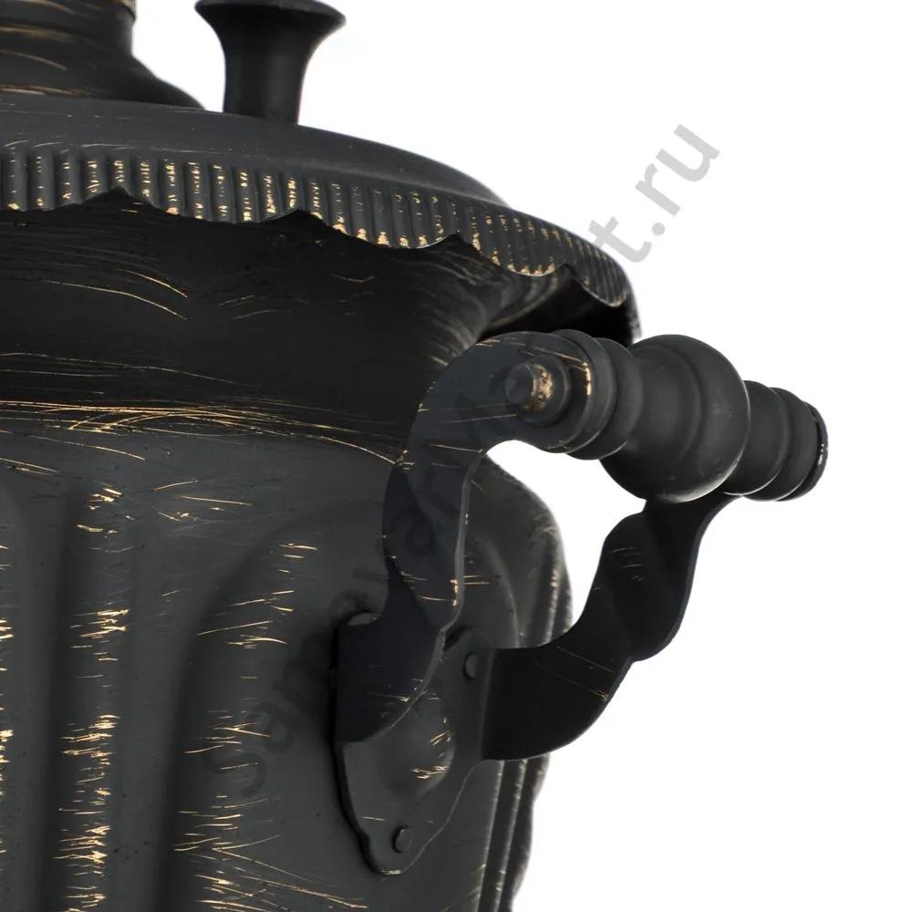 Самовар на дровах 7 литров формы «Рюмка гранная с косичкой», золотые нити в патине Самовар на дровах 7 литров формы «Рюмка гранная с косичкой», золотые нити в патине