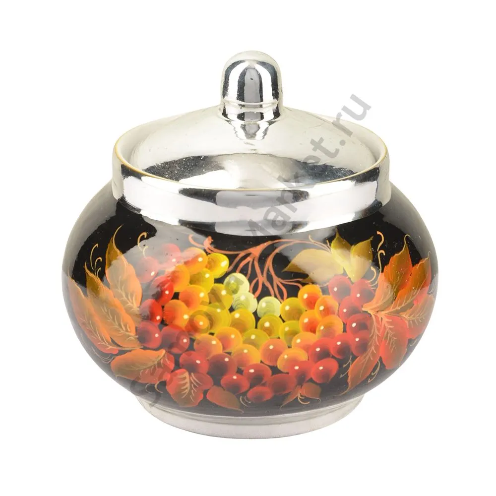Сахарница с художественной росписью «Осенний виноград в серебре» Сахарница с художественной росписью «Осенний виноград в серебре»