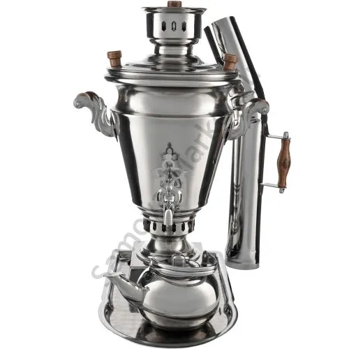 Самовар на дровах из нержавейки 5 литров формы «Рюмка» в наборе из 4 предметов ( труба в подарок)