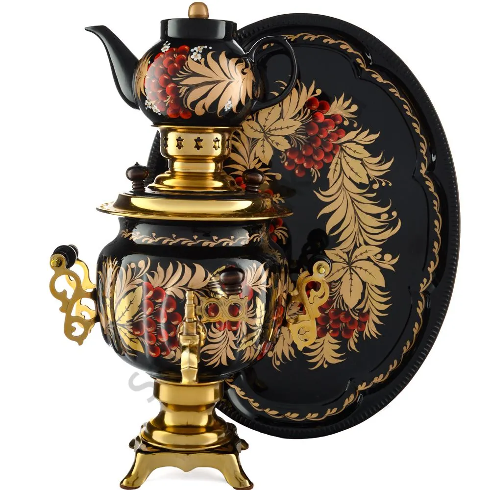 Самовар электрический 3 литра с худ. росписью «Хохлома гроздья ягод» формы «Овал» в наборе Самовар электрический 3 литра с худ. росписью «Хохлома гроздья ягод» формы «Овал» в наборе