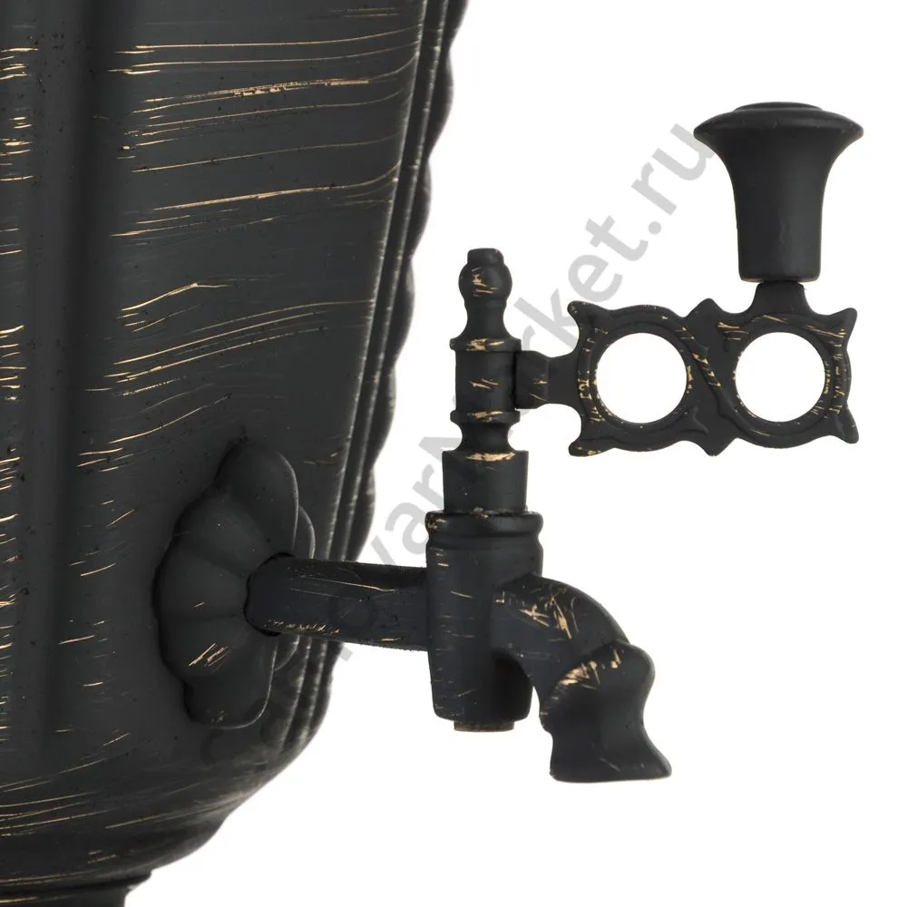 Самовар на дровах 7 литров формы «Рюмка гранная с косичкой», золотые нити в патине Самовар на дровах 7 литров формы «Рюмка гранная с косичкой», золотые нити в патине