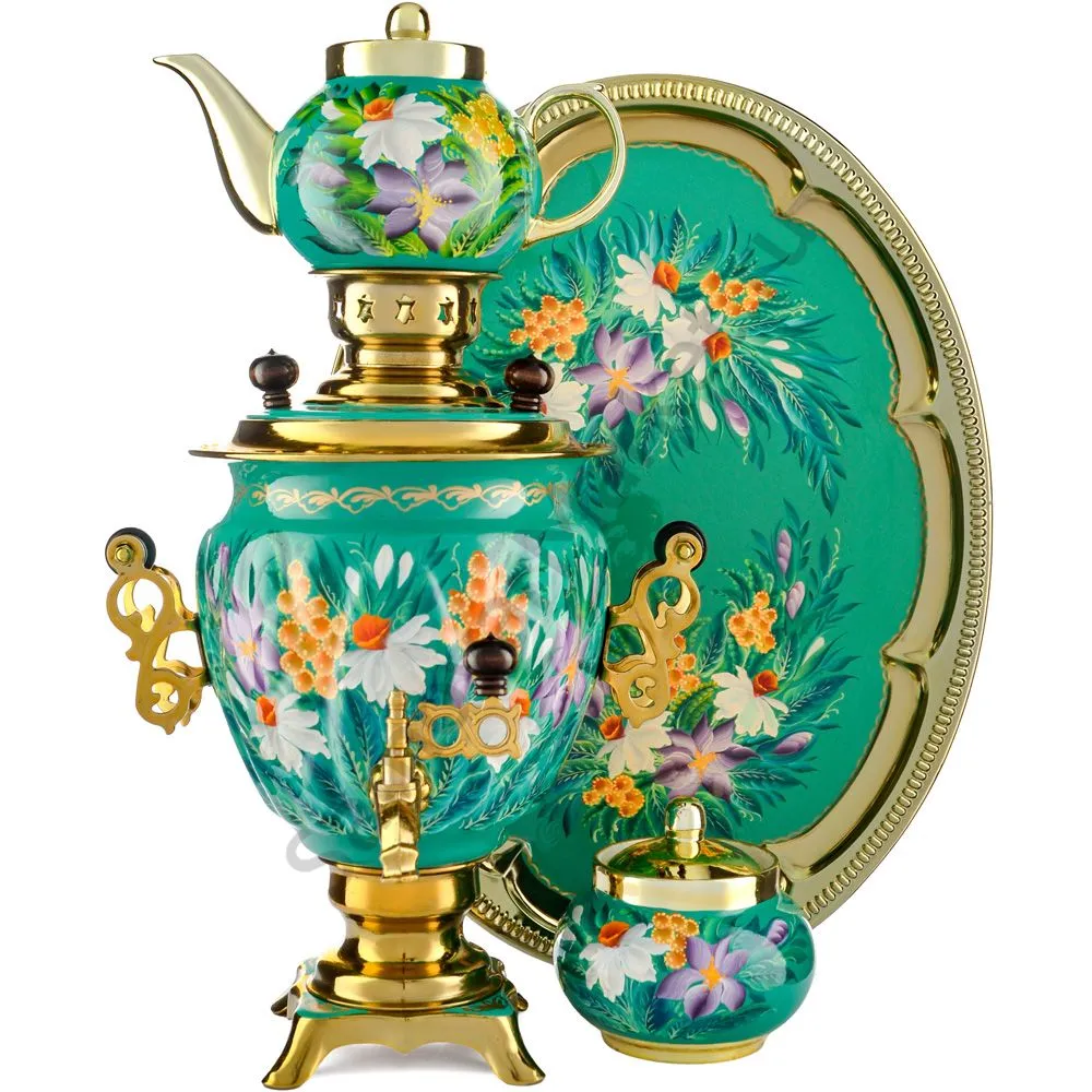 Самовар электрический 3 л. с авто.откл.,худ.росписью «Нарциссы на зелёном» в наборе, формы «Жёлудь» Самовар электрический 3 л. с авто.откл.,худ.росписью «Нарциссы на зелёном» в наборе, формы «Жёлудь»