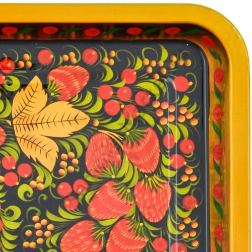 Поднос для самовара прямоугольный с художественной росписью «Клубника в зелени №2» 