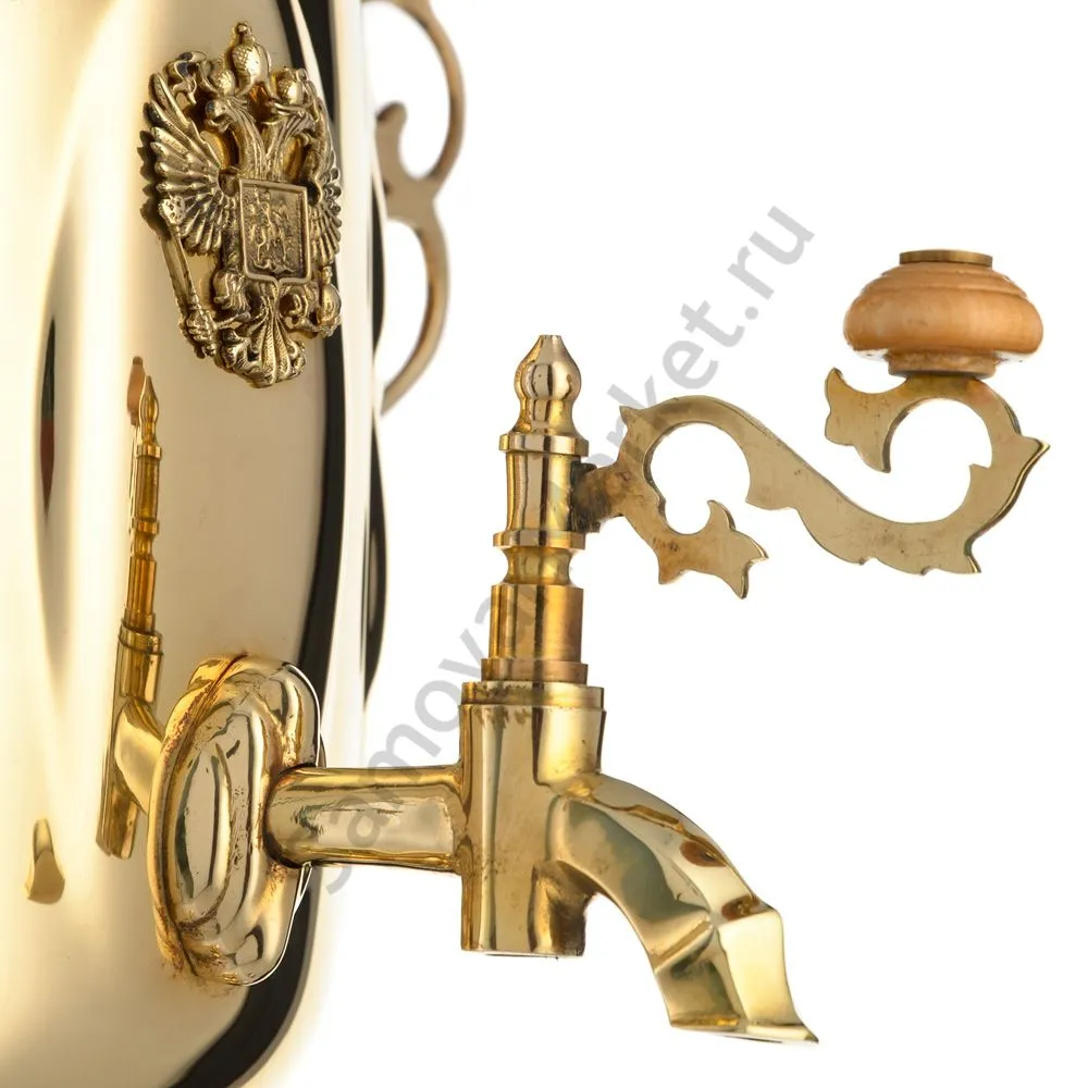 Самовар на дровах 5 литров формы «Банка с листьями с гербом РФ», золотой Самовар на дровах 5 литров формы «Банка с листьями с гербом РФ», золотой