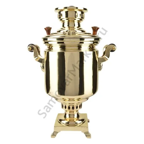 Самовар антикварный на дровах 5 литров формы «Банка», ТПЗ, литьё, золотой, категория «Люкс»