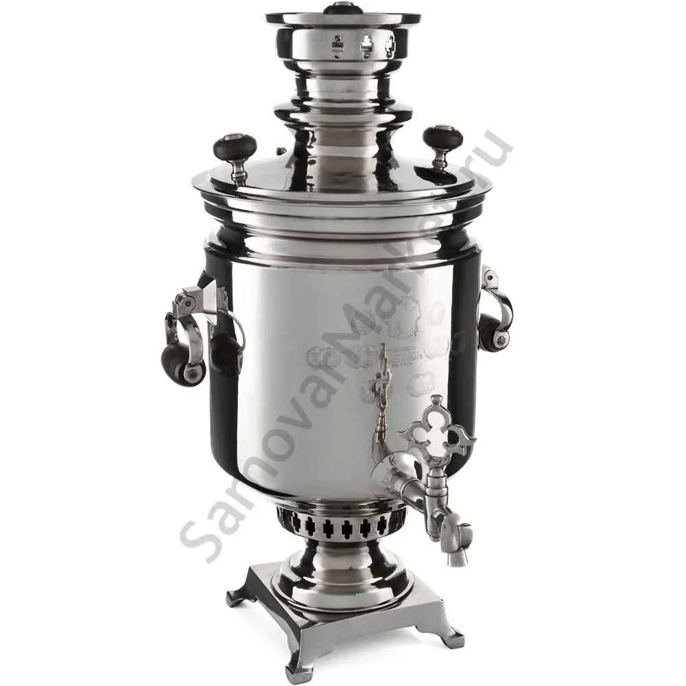 Самовар антикварный комбинированный 5,5 литров формы «Банка» Шемариных с медалями, серебристый Самовар антикварный комбинированный 5,5 литров формы «Банка» Шемариных с медалями, серебристый