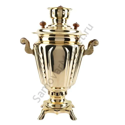 Самовар на дровах 2,8 литра формы «Рюмка с гербом РФ», золотой, категория «Люкс»