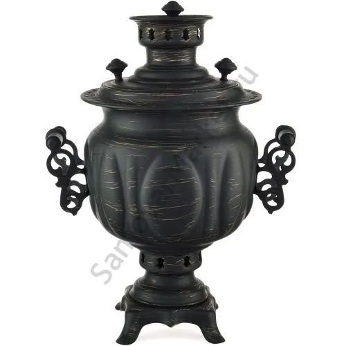 Самовар на дровах 2,8 литра формы «Овал» золотые нити в патине, категория «Эксклюзив»