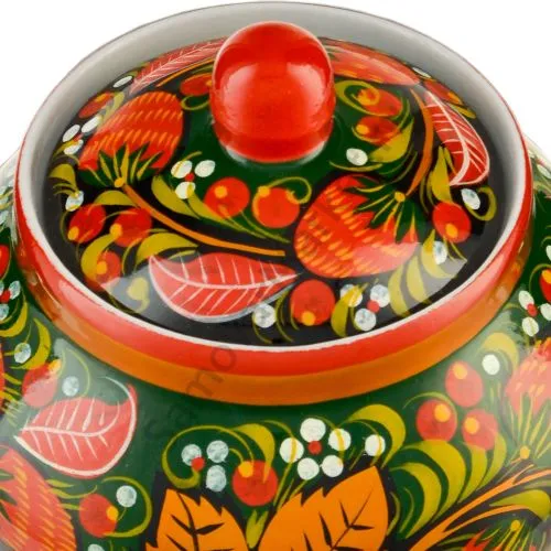 Сахарница с художественной росписью «Клубника в зелёни №2 на зелёном» 