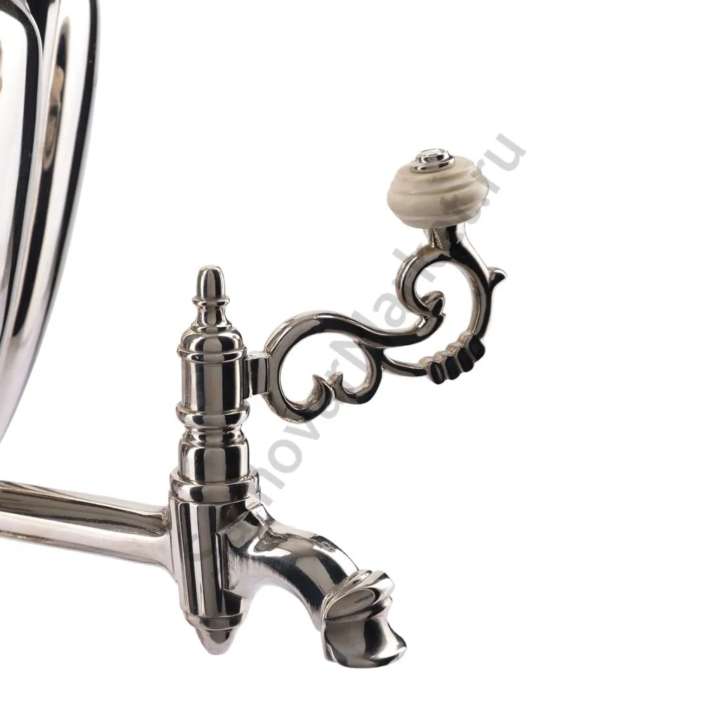 Самовар антикварный на дровах 6,5 литров формы «Ваза дольная», фурнитура кость, серебристый Самовар антикварный на дровах 6,5 литров формы «Ваза дольная», фурнитура кость, серебристый