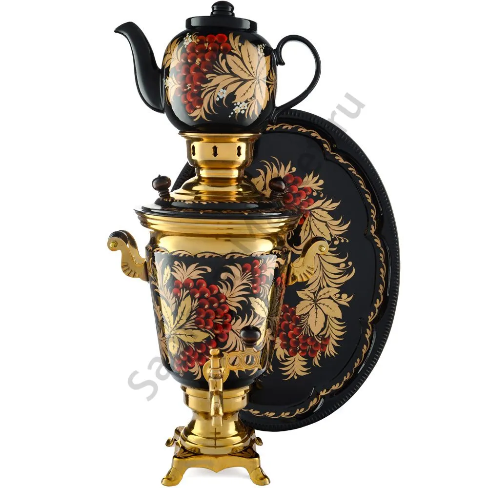 Самовар электрический 4 литра художественной росписью «Хохлома гроздья ягод» формы «Рюмка» в наборе Самовар электрический 4 литра художественной росписью «Хохлома гроздья ягод» формы «Рюмка» в наборе
