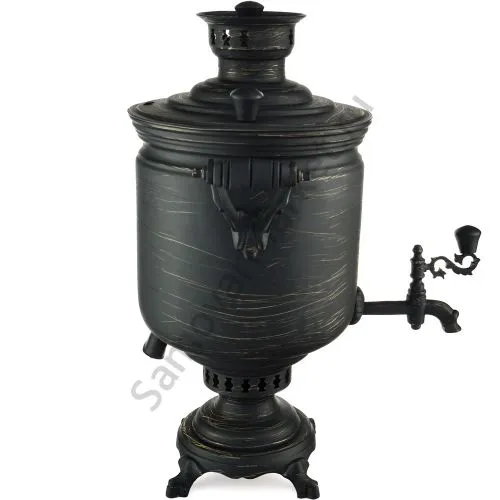 Самовар комбинированный 7 литров формы «Банка» литьё,  золотые нити в патине, категория «Эксклюзив»