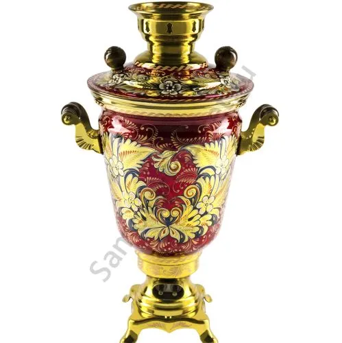 Самовар электрический 4 литра с художественной росписью «Кудрина красная» формы «Рюмка»