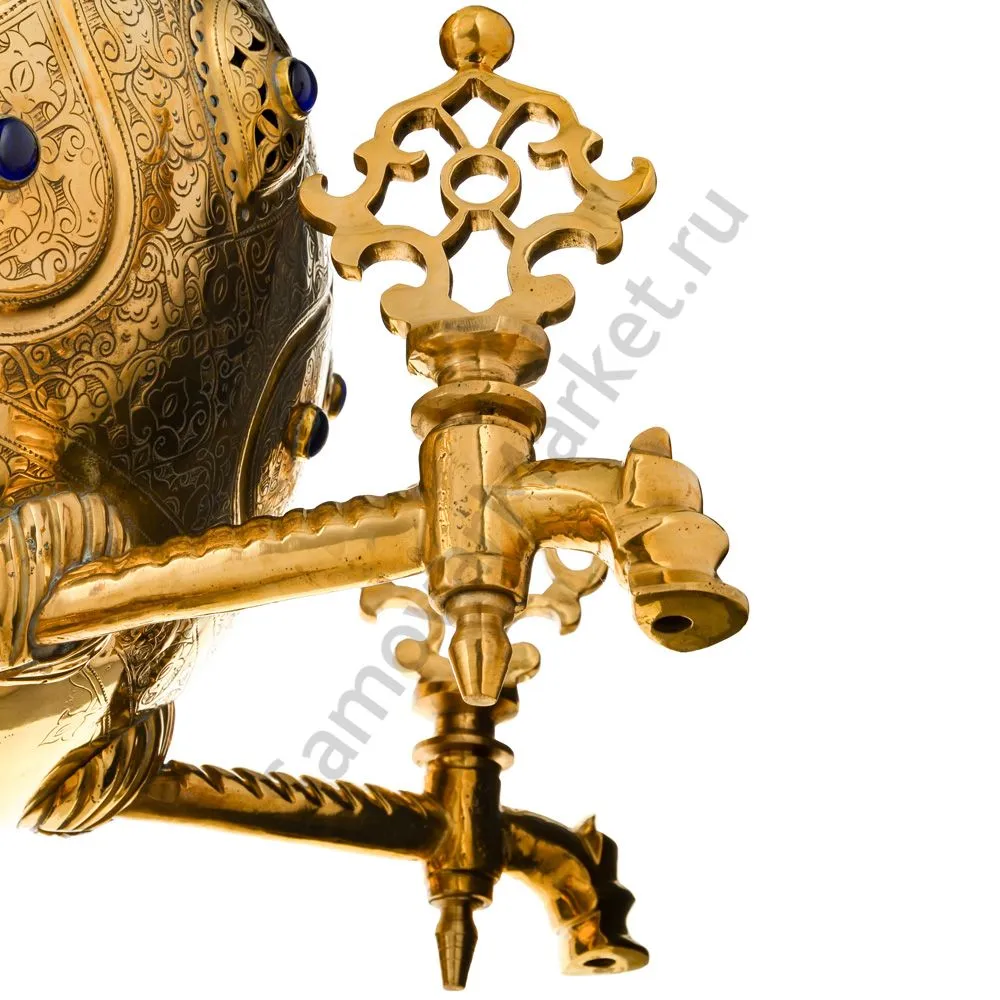 Самовар буфетный на дровах 60 л. формы«Шар»два крана на скульптурных стойках, инкрустация«Лазуритом» Самовар буфетный на дровах 60 л. формы«Шар»два крана на скульптурных стойках, инкрустация«Лазуритом»