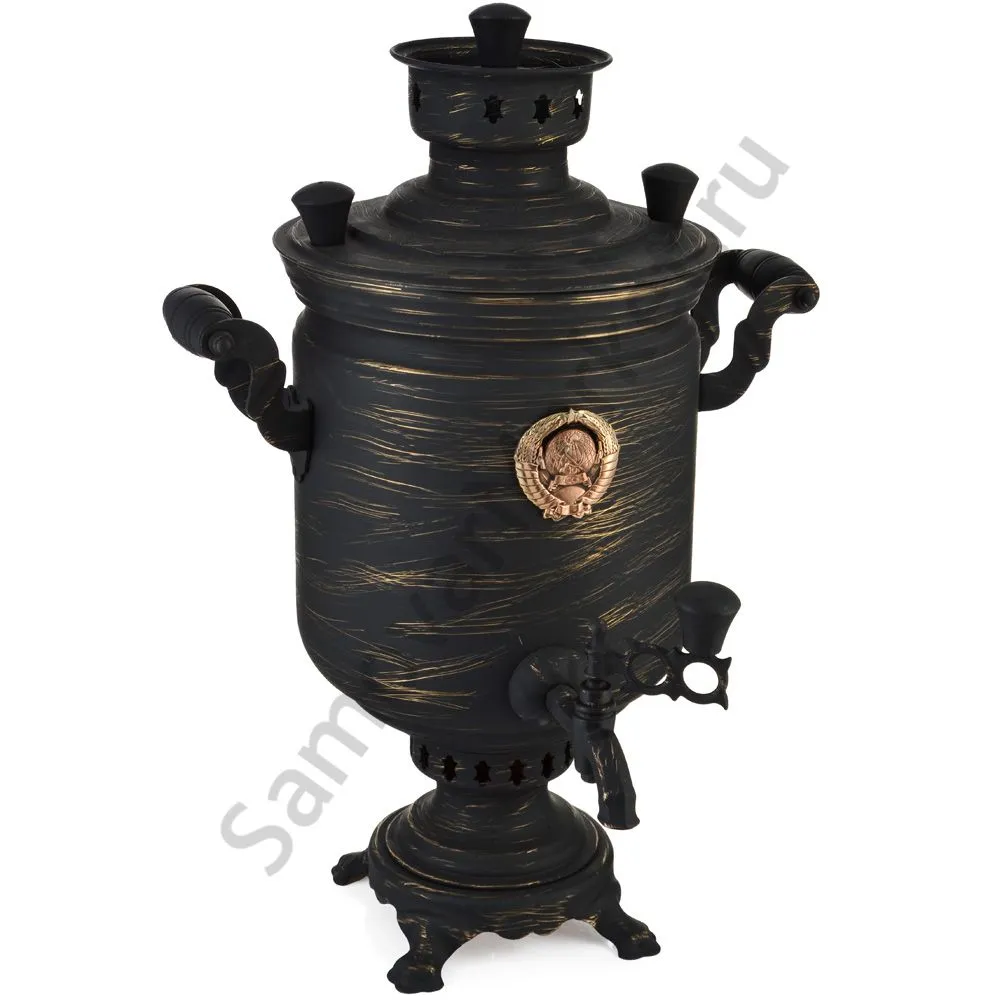 Самовар комбинированный 5 литров формы «Банка с гербом СССР» золотые нити в патине Самовар комбинированный 5 литров формы «Банка с гербом СССР» золотые нити в патине