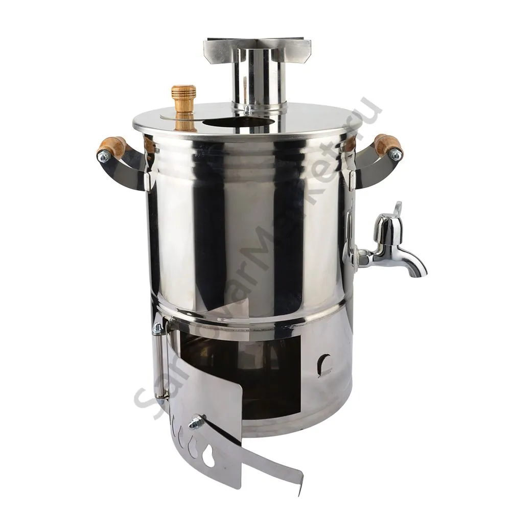 Самовар на дровах туристический 5 литров формы «Банка» с трубой, нержавеющая сталь, серебристый Самовар на дровах туристический 5 литров формы «Банка» с трубой, нержавеющая сталь, серебристый