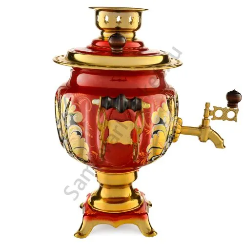 Самовар электрический 3 литра с автоотключением, худ. росписью «Кудрина красная» формы «Овал»