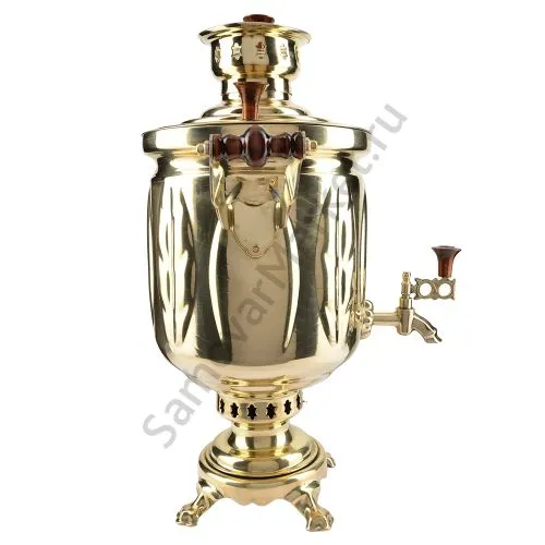 Самовар на дровах 5 литров формы «Банка с листьями», золотой, категория «Стандарт»