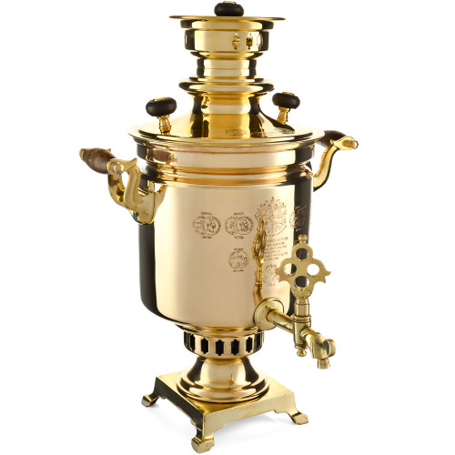 Самовар антикварный на дровах 5 литров формы «Банка» Баташева с медалями, золотой 