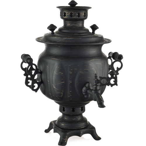 Самовар на дровах 2,8 литра формы «Овал» золотые нити в патине, категория «Эксклюзив»