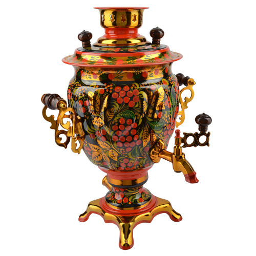 Самовар электрический 3 литра с художественной росписью «Рябина в зелени» формы «Жёлудь»