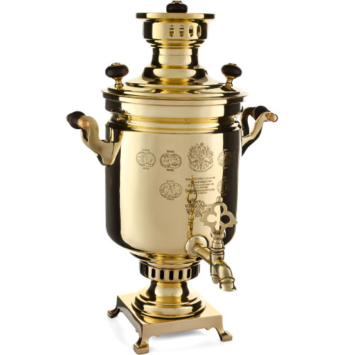 Самовар антикварный на дровах 5,5 литров формы «Банка» Баташева с медалями, золотой 
