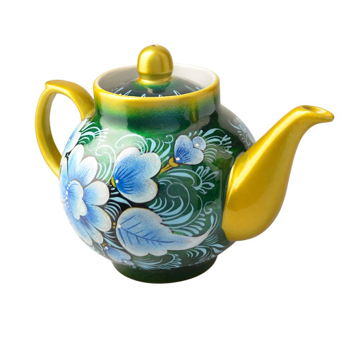 Чайник заварочный для самовара с художественной росписью «Пионы на изумрудном»