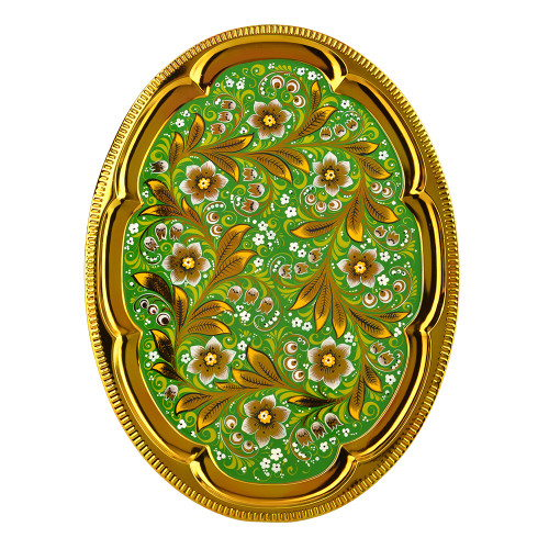 Поднос для самовара овальный с художественной росписью «Ландыши на зелёном»