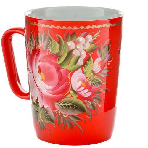 Чашка с художественной росписью «Пионы на красном»