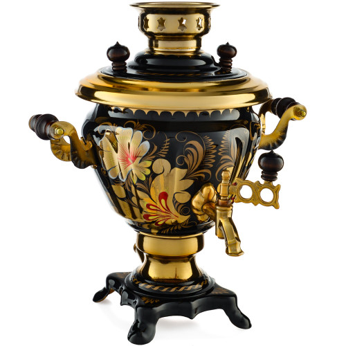 Самовар электрический 2 литра с художественной росписью «Кудрина чёрная» формы «Чаша»