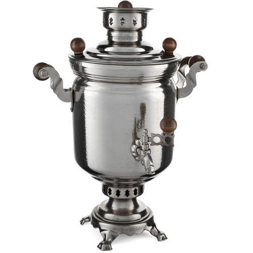 Самовар на дровах 5 литров формы «Банка с вибронакаткой», серебристый, категория «Дачный»