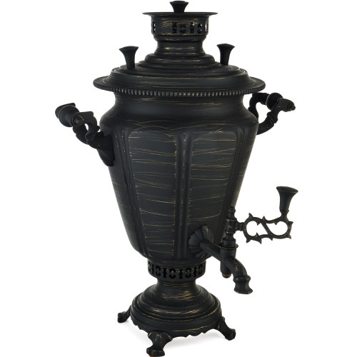 Самовар антикварный на дровах 5,5 литра формы «Рюмка гранная», золотые нити в патине